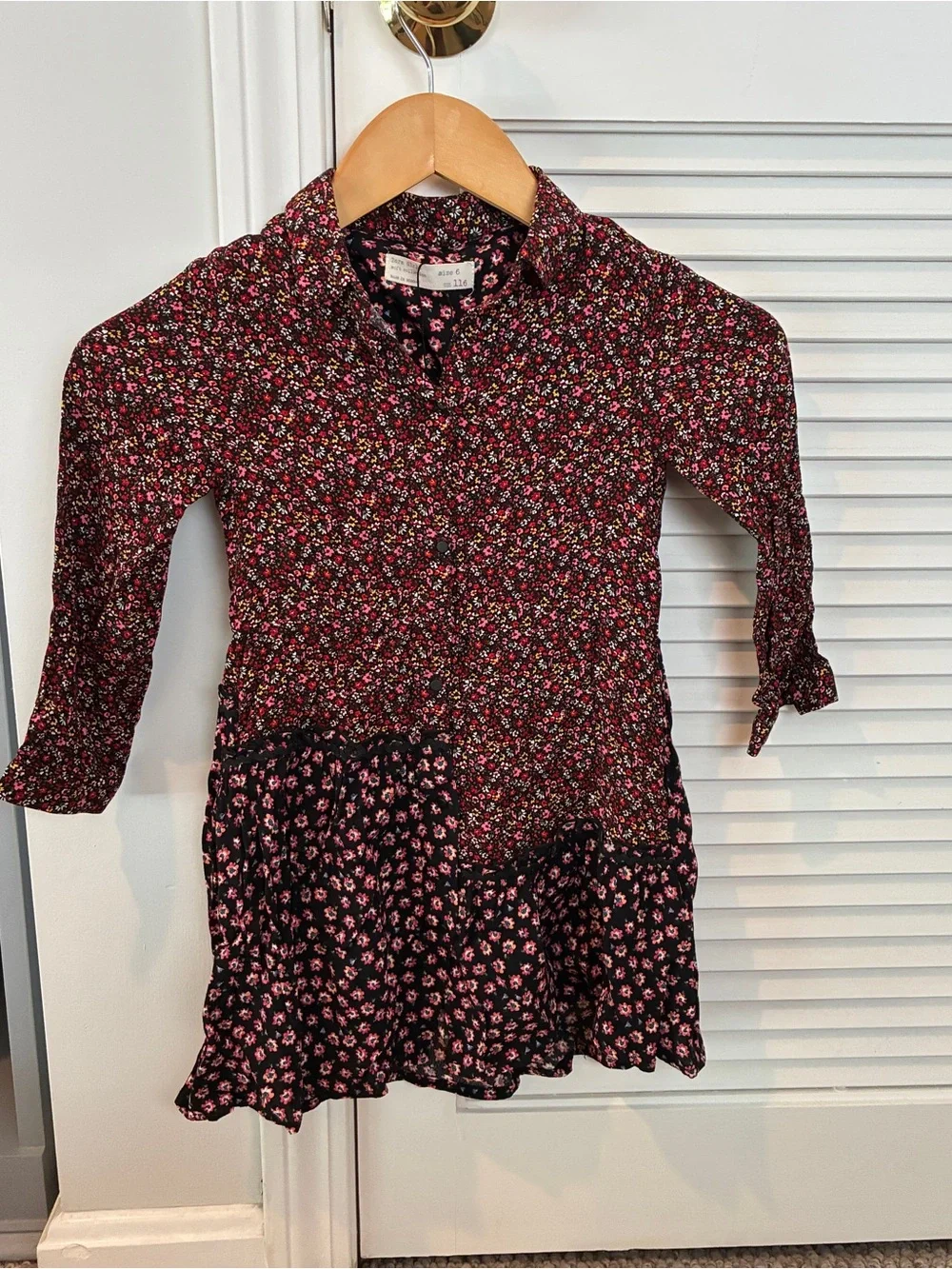 Zara Kids Pink & Red Floral Patchwork Button-Down Collared Summer Dress Size 6